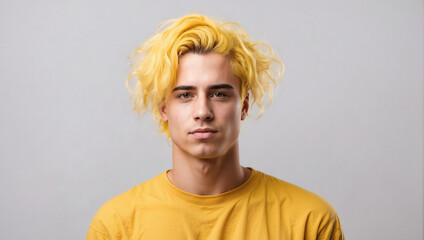 young man with yellow hair isolated on white background