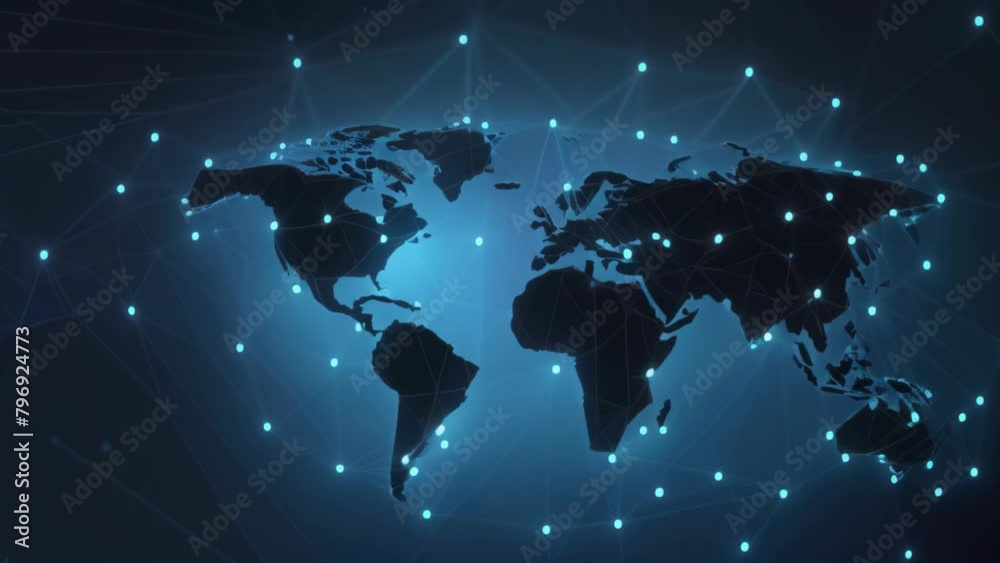 Poster abstract digital world map with connection lines and dots on blue background. vector illustration, p