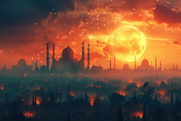 Muharram Greeting Card Background, Generative AI