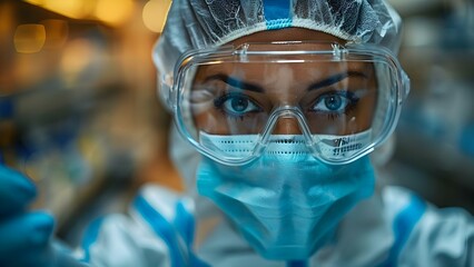 Scientist in protective gear conducting research in lab on Coronavirus outbreak. Concept Coronavirus Research, Lab Work, Scientist, Protective Gear, Outbreak Discovery