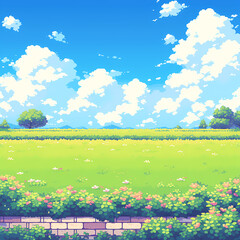 Embrace the Adventure in a Vibrant Pixel Art Game Background - Azure Sky Meets Lush Fields of Wonder