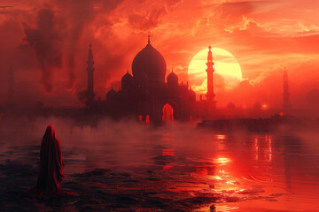 Muharram Greeting Card Background, Generative AI