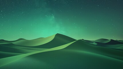 Enchanting green northern lights over desert dunes