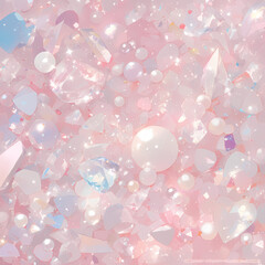 Ethereal Pink Pearls and Crystal Shards Radiate Soft Glow in Enchanted Realm