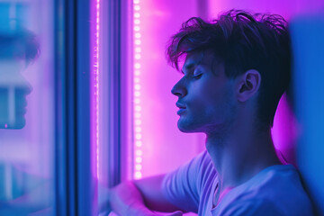 man in the purple and blue neon light