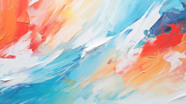 Detailed closeup of an abstract art piece with a riot of colors applied with both brush and palette knife, creating a rich texture on canvas