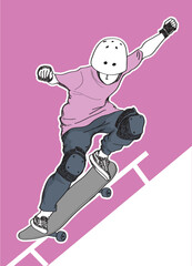 sk8 girl, Girl with skateboard to Do Skateboard Tricks. Vector illustration.Cartoon character.