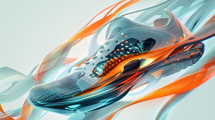 A modern sports shoe design in abstract motion 

