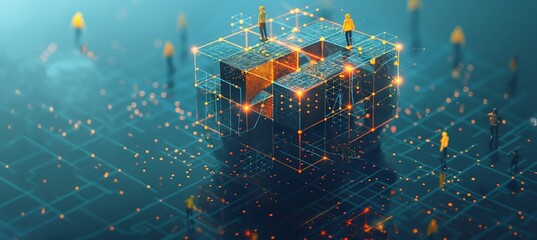 An advanced portrayal of a decentralized blockchain network, utilizing generative AI technology.