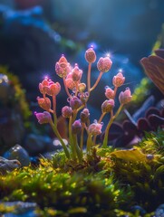 Fototapeta na wymiar Glowing Mushroom Spores in the Forest