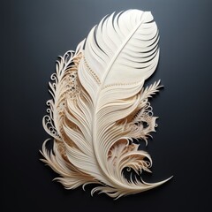 Soft White Feather Floating on a Smooth Black Background with Delicate Details and Isolated Elegance