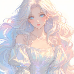 Vibrant Portrait of a Mythical Anime Goddess with Soft Pastels and Dreamy Atmosphere