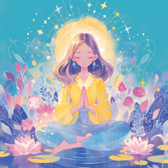 Find Inner Peace with This Dreamy Depiction of Pranayama and Mindfulness - obrazy, fototapety, plakaty