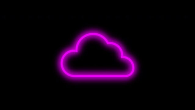 blue glowing neon line cloud sign blink animation