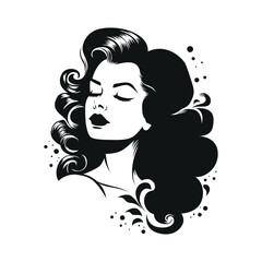 Vintage vector art featuring a woman with flowing long hair, exuding timeless elegance and retro charm.