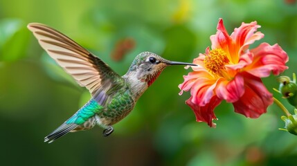 Fototapeta premium Hummingbird feeding on vibrant flower