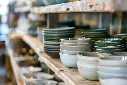 Ecofriendly ceramics shop selling handmade modern tableware with wab. Concept Eco-Friendly Ceramics, Handmade Tableware, Modern Designs, Sustainable Shopping, Local Craftsmanship