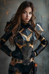 Naklejka premium Futuristic Warrior Woman in Metallic Armor
