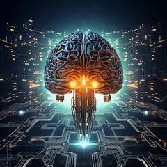 Obraz premium lights of the mind, Artificial Intelligence and innovation, digital concept with abstract brains stock photo