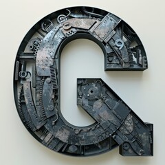 Mechanical letter C made of industrial parts