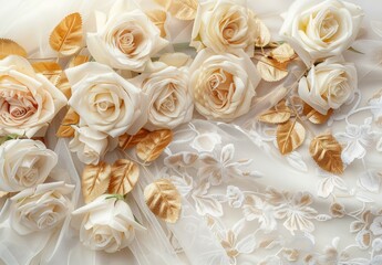Elegant white roses with golden leaves