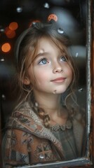 Fototapeta premium Little Girl Looking Out of a Window