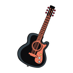Lively pop style vector art featuring a guitar, radiating musical energy with vibrant colors and dynamic lines.