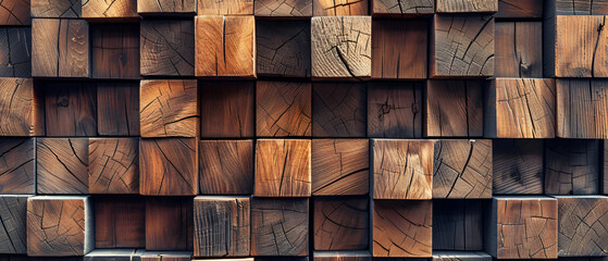 Abstract block stack wooden 3d cubes on the wall  
