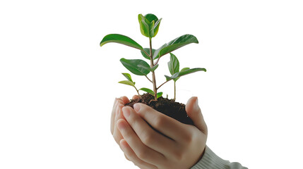 plant in hand against isolated white background ,Earth day concept , environment day concept,plant day concept,png 