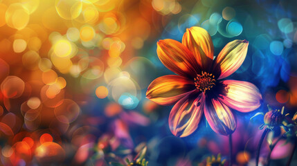Fototapeta na wymiar Sunset Bloom: A Burst of Colorful Magic. Generative AI