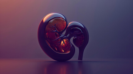 A 3D rendering of a human kidney. The kidney is made up of a million tiny filtering units called nephrons.