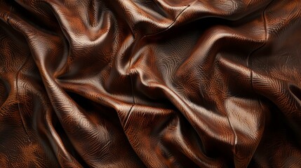 High-resolution close-up image of brown crumpled genuine leather with a beautiful pattern. The texture of the skin is clearly visible.
