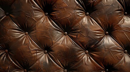 Vintage brown leather upholstery with diamond tufting and aged patina.