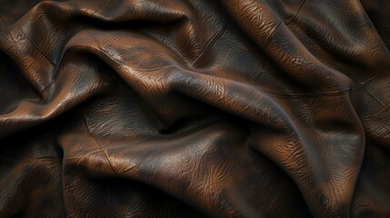 High-resolution 3D rendering of brown crumpled genuine leather.