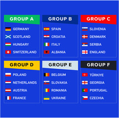 European Football 2024 Groups Teams Flags Symbol Design Abstract European Football Nations Countries Vector illustration