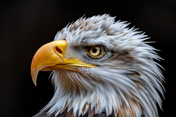 Majestic Bald Eagle Close-Up on Dark Background. Generative AI image