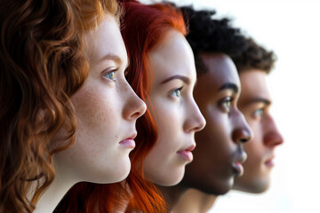 Side profiles of diverse individuals in a row. Generative AI image