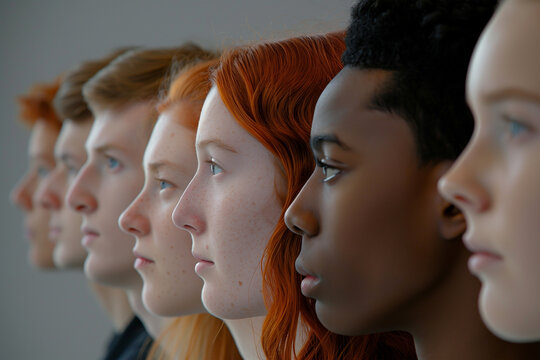 Profiles of diverse individuals in a row. Generative AI image