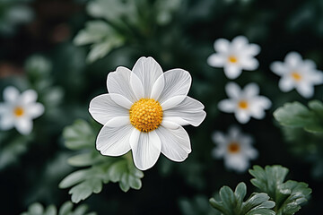 White chamomile flower in the garden. Nature concept. Background with selective focus and copy space