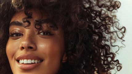 Young African American woman with curly hair posing looking at the camera. Beautiful female model enjoying the weather outdoors. Beauty and fashion concept.