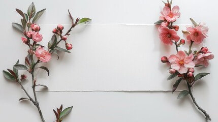 Elegant Spring Floral Frame with Blank Card for Invitation or Greeting