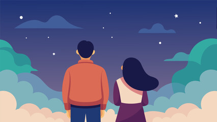 Obraz premium As they marveled at the vastness of the sky they spoke about their fears of not being enough for each other and promised to never stop striving to be. Vector illustration