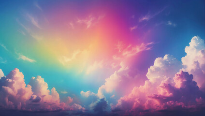 Dreamy sky and clouds with vibrant rainbow gradient color and grunge texture.