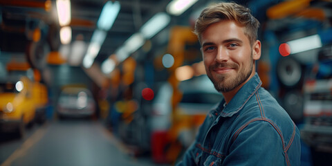 Fototapeta premium portrait of a handsome young man working in a car repair shop