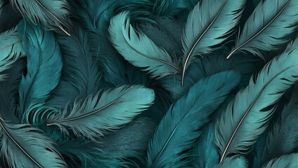 Elegant Vintage Feather Texture, Explore the Rich Texture of Feathers in a Dark Green Turquoise Hue, Evoking a Sense of Timeless Beauty.
