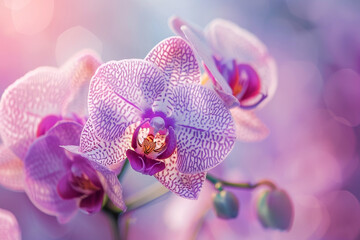A close-up shot of a delicate purple orchid, its intricate patterns and vibrant colors captivating...