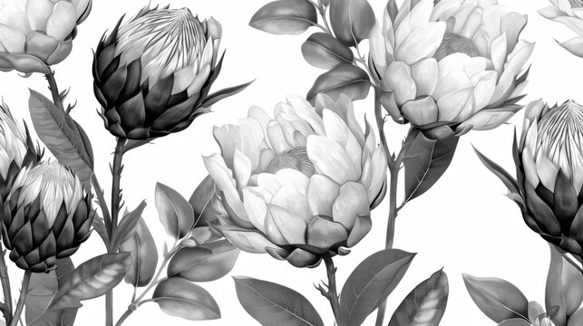 Monochromatic Floral Artwork with Prothea Flowers