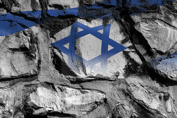 Israel Flag Merged With Stone Wall, Abstract concept
