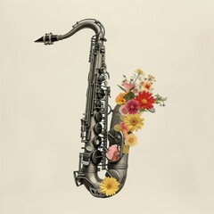 Paper collage of saxophone flower saxophonist freshness