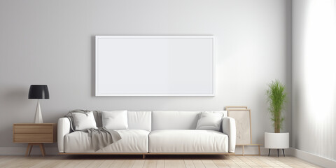 Fototapeta premium Vertical wood frame mockup in living room interior with window light shadow. 3d rendering, 3d illustration